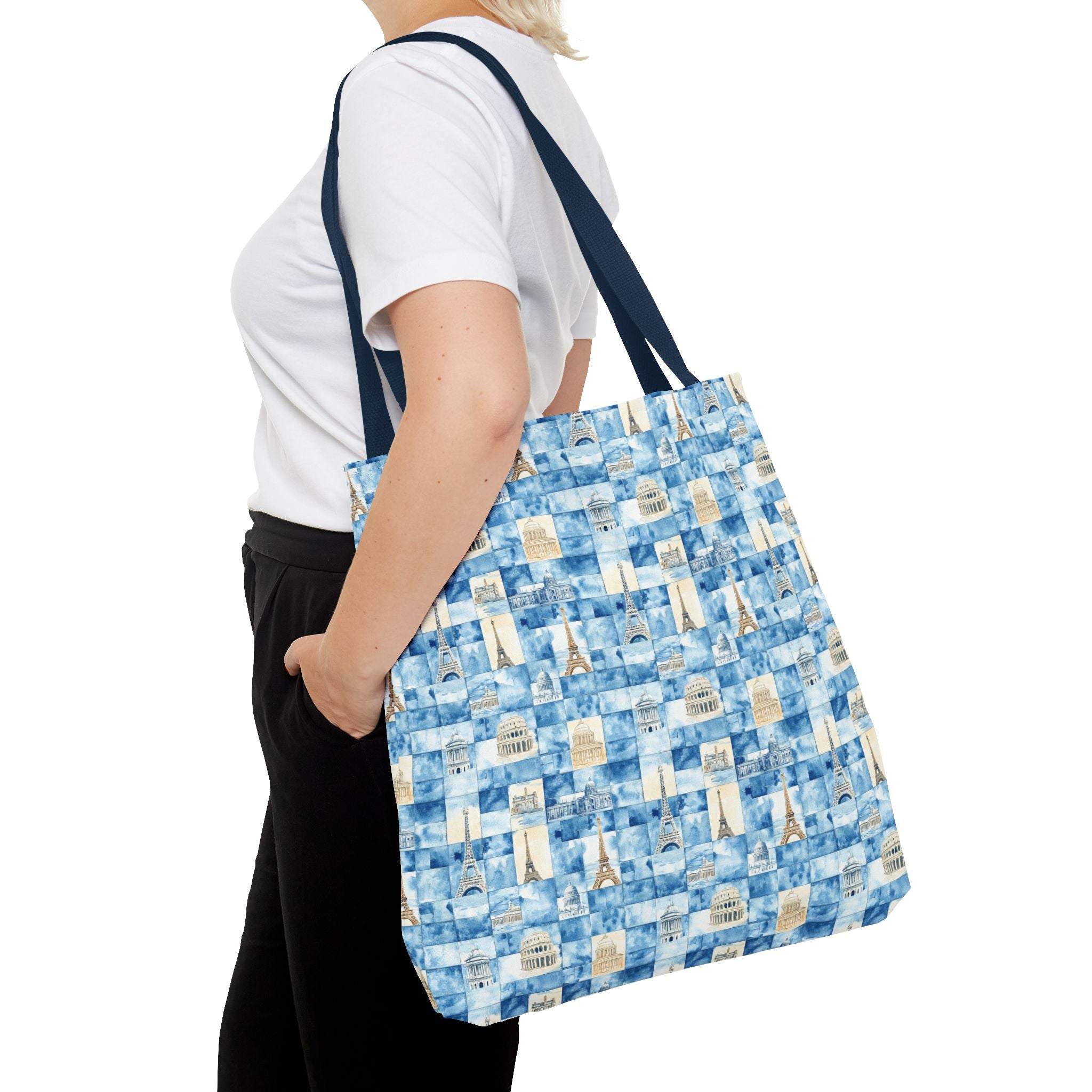 Europe- Chic Tote Bag with Blue Pattern, Stylish Shopping Tote, Beach Bag, Eco-Friendly Tote, Perfect Gift for Her
