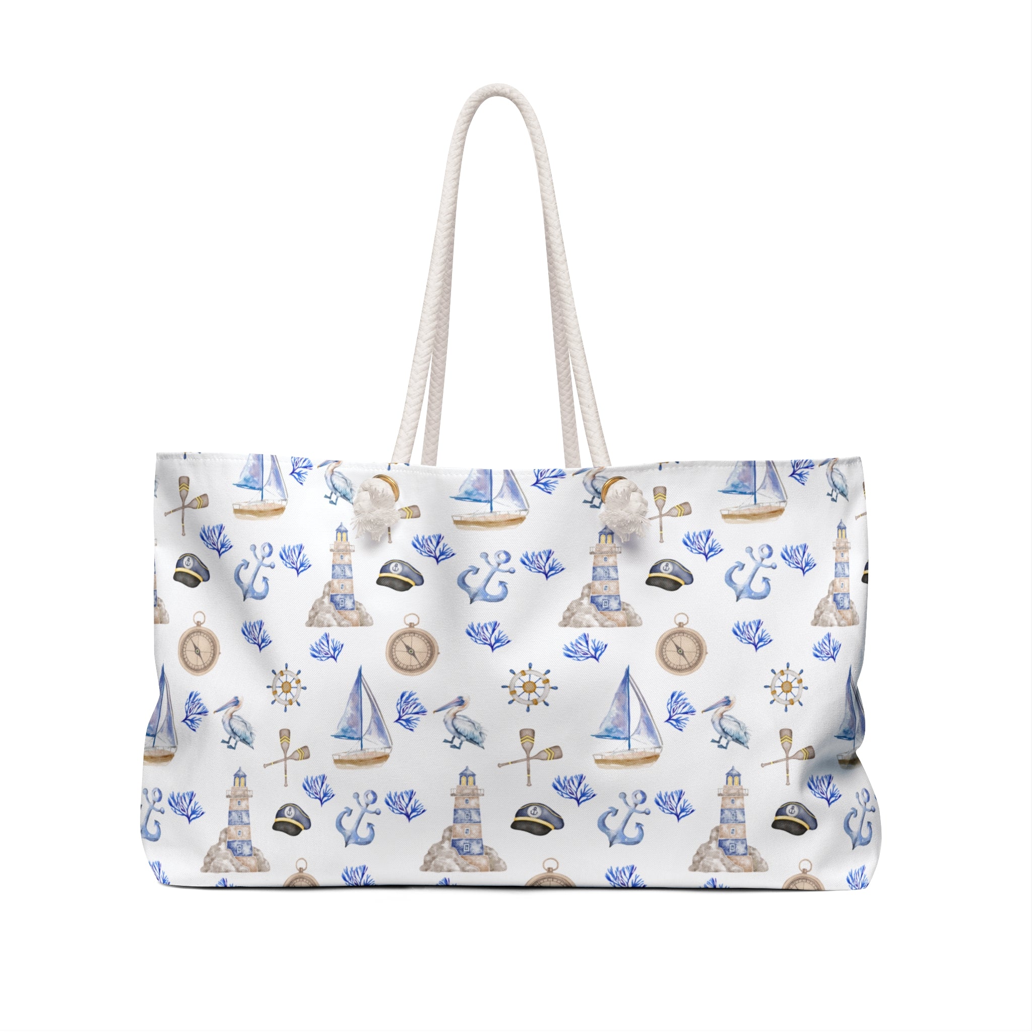Sail Away- Weekender Bag, light house and sailboat pattern.