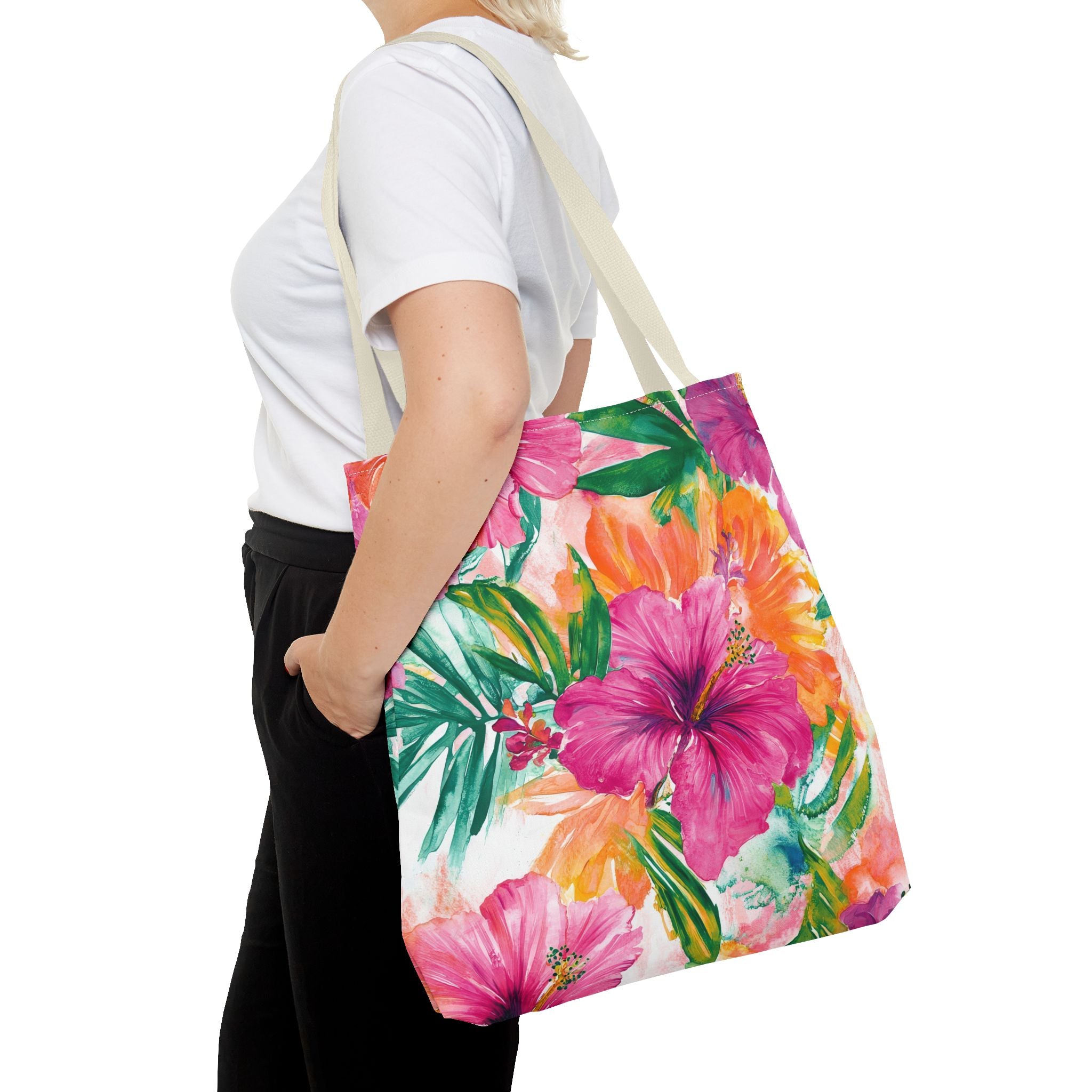 Pink Torpical Floral Tote Bag | Perfect for Beach Days, Shopping, or Gifts | Eco-Friendly, Lightweight, Summer Vibes, Travel Essential