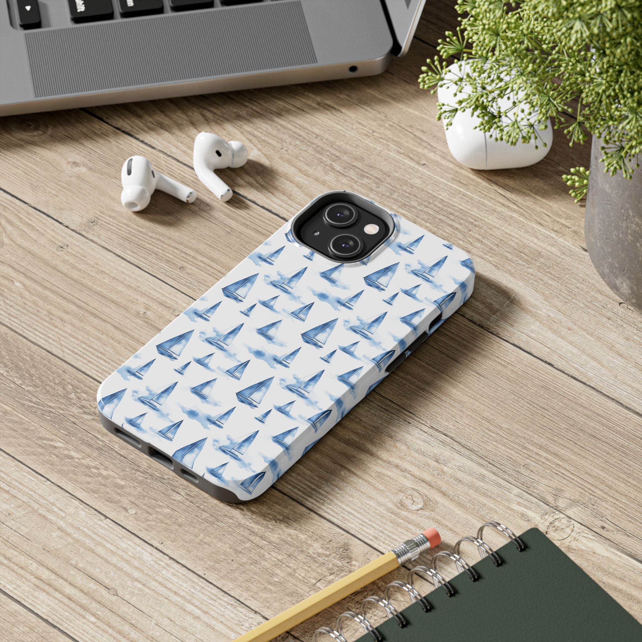 Blue Sailboat Phone Case - Nautical Tough Cover, Summer Gift, Ocean Lover Accessory, Unique Phone Protection, Beach Vibes