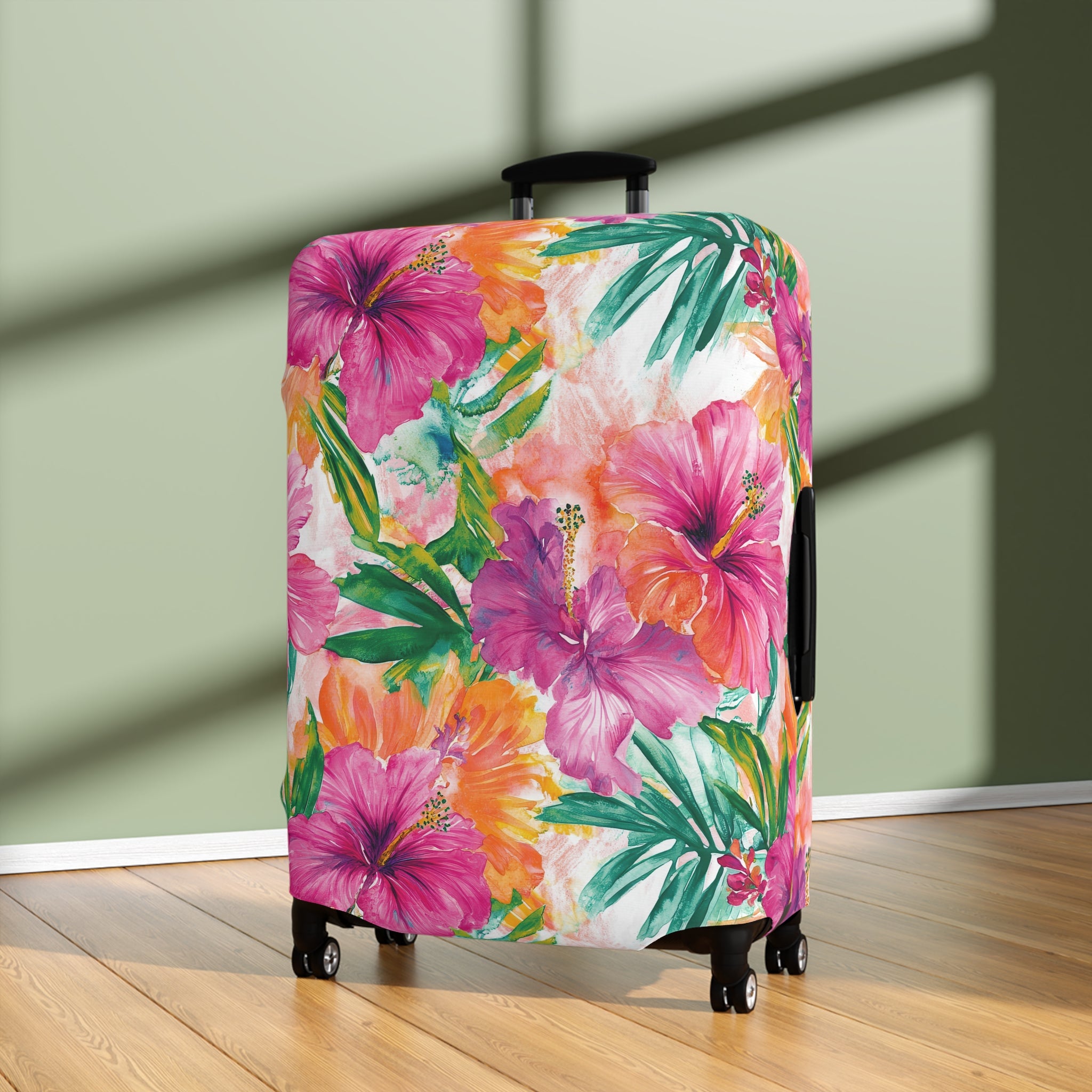 Pink Tropical Floral Luggage Cover - Travel Accessory for Stylish Vacationers, Perfect Gift for Travelers, Summer Escapes, Beach Getaways, [...]