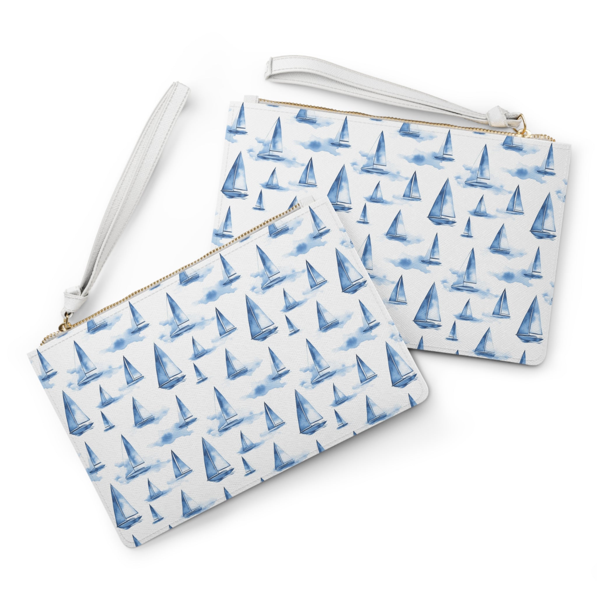 Blue Sailboats Vegan Leather Clutch Bag, Nautical Clutch for Beach Days, Travel Accessory, Gift for Sailors, Summer Essentials, Ocean Vibes