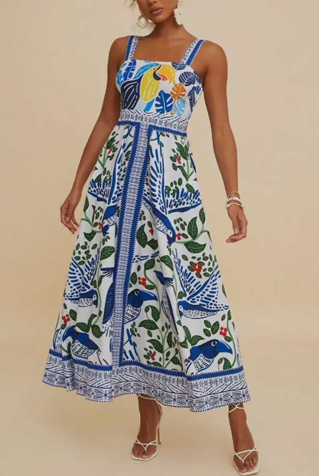 Tropical Strappy Flare Dress