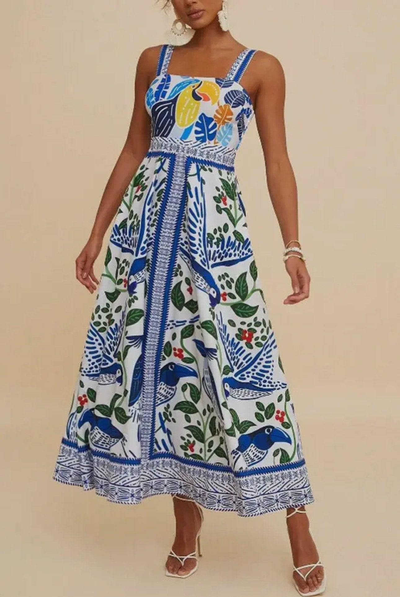 Tropical Strappy Flare Dress