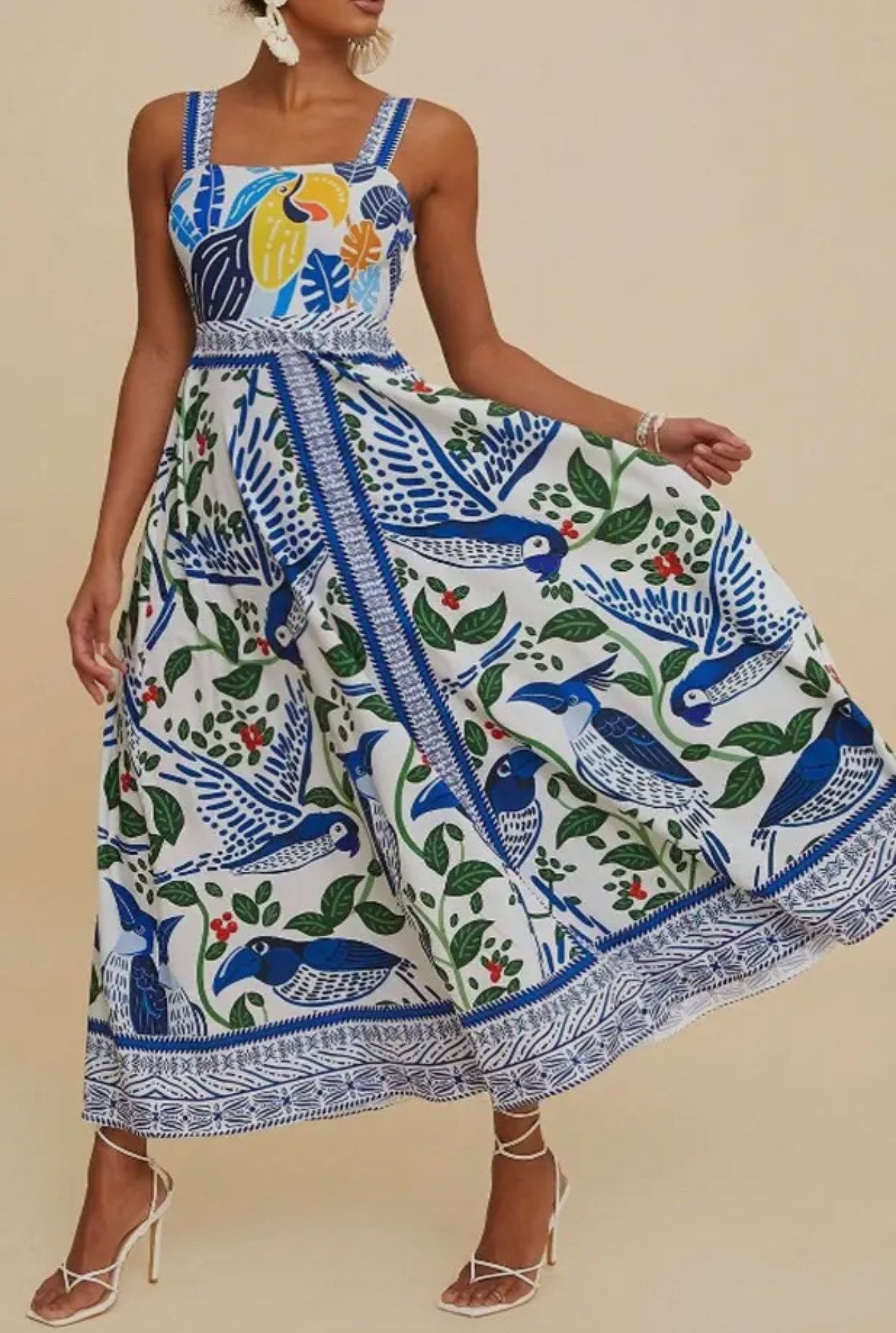 Tropical Strappy Flare Dress