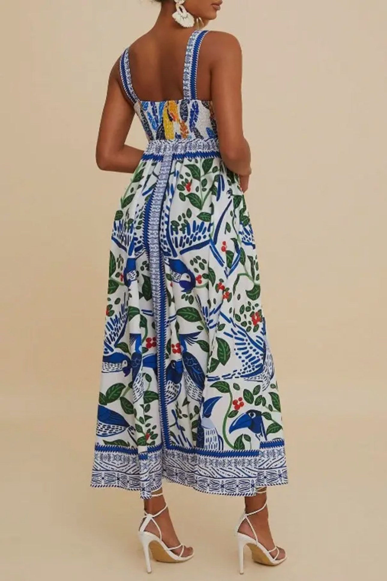 Tropical Strappy Flare Dress