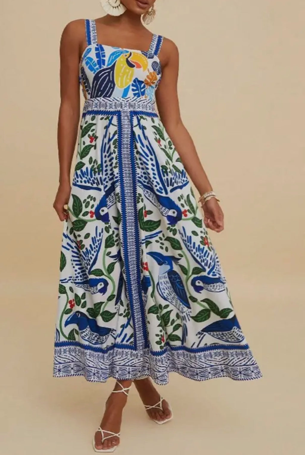 Tropical Strappy Flare Dress