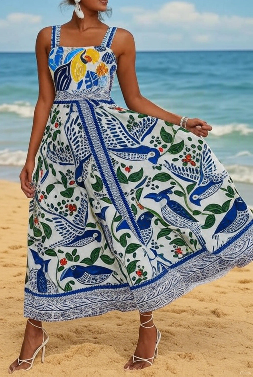 Tropical Strappy Flare Dress