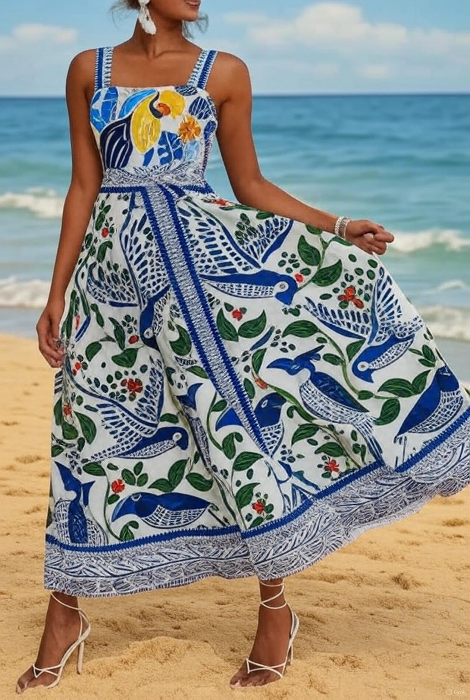 Tropical Strappy Flare Dress